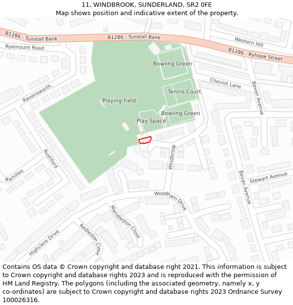 11, WINDBROOK, SUNDERLAND, SR2 0FE: Location map and indicative extent of plot