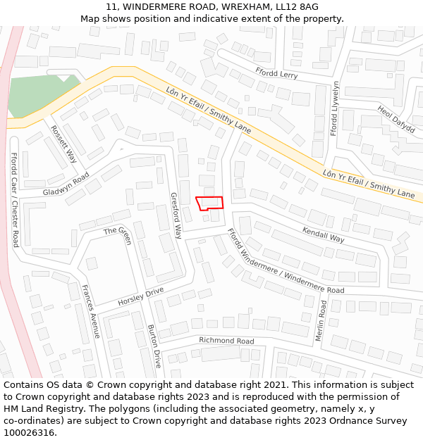11, WINDERMERE ROAD, WREXHAM, LL12 8AG: Location map and indicative extent of plot