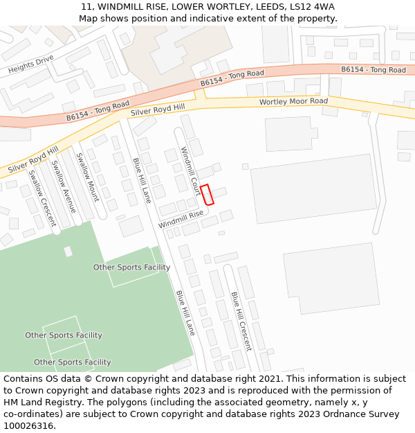 11, WINDMILL RISE, LOWER WORTLEY, LEEDS, LS12 4WA: Location map and indicative extent of plot