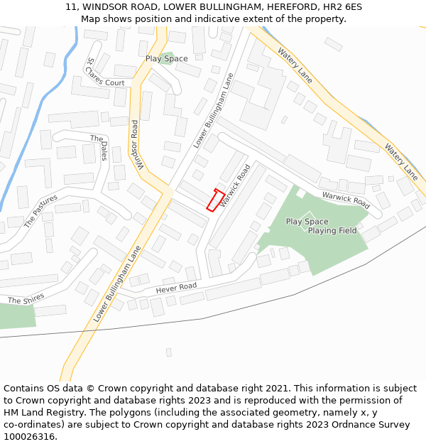 11, WINDSOR ROAD, LOWER BULLINGHAM, HEREFORD, HR2 6ES: Location map and indicative extent of plot