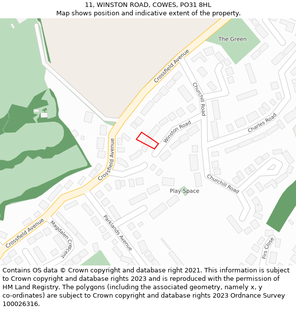 11, WINSTON ROAD, COWES, PO31 8HL: Location map and indicative extent of plot