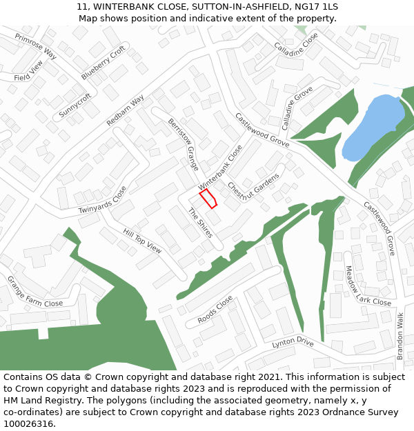 11, WINTERBANK CLOSE, SUTTON-IN-ASHFIELD, NG17 1LS: Location map and indicative extent of plot