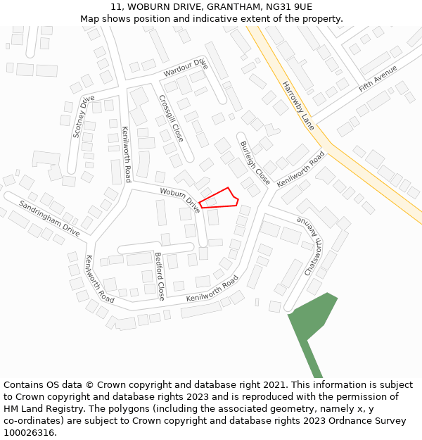 11, WOBURN DRIVE, GRANTHAM, NG31 9UE: Location map and indicative extent of plot