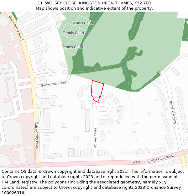 11, WOLSEY CLOSE, KINGSTON UPON THAMES, KT2 7ER: Location map and indicative extent of plot