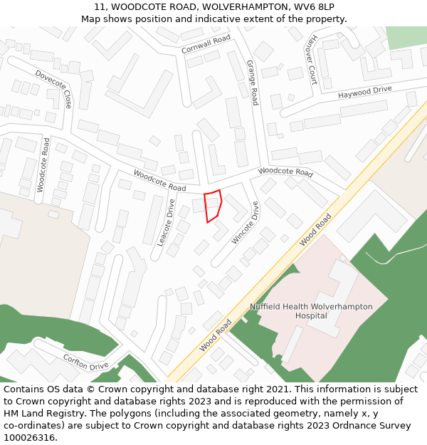 11, WOODCOTE ROAD, WOLVERHAMPTON, WV6 8LP: Location map and indicative extent of plot