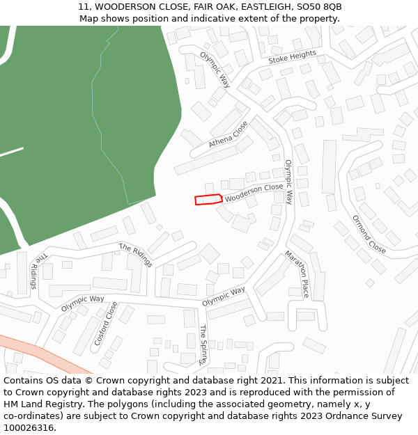 11, WOODERSON CLOSE, FAIR OAK, EASTLEIGH, SO50 8QB: Location map and indicative extent of plot