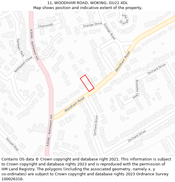 11, WOODHAM ROAD, WOKING, GU21 4DL: Location map and indicative extent of plot