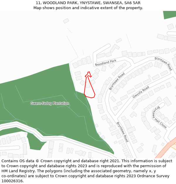 11, WOODLAND PARK, YNYSTAWE, SWANSEA, SA6 5AR: Location map and indicative extent of plot