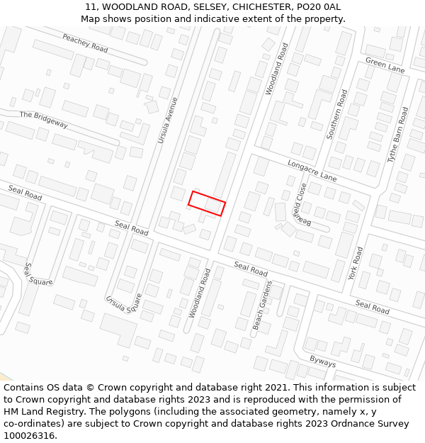 11, WOODLAND ROAD, SELSEY, CHICHESTER, PO20 0AL: Location map and indicative extent of plot