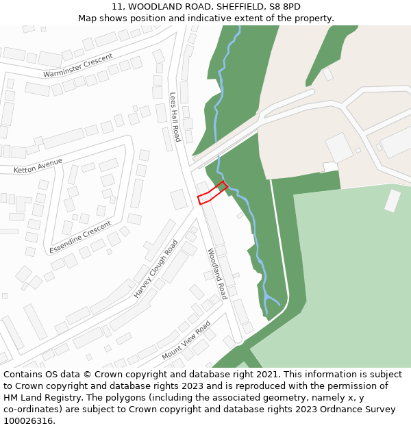 11, WOODLAND ROAD, SHEFFIELD, S8 8PD: Location map and indicative extent of plot