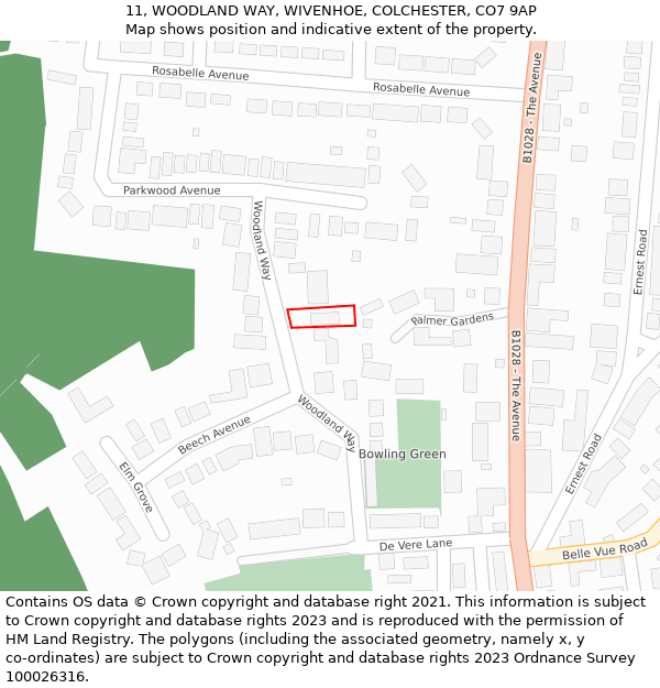 11, WOODLAND WAY, WIVENHOE, COLCHESTER, CO7 9AP: Location map and indicative extent of plot