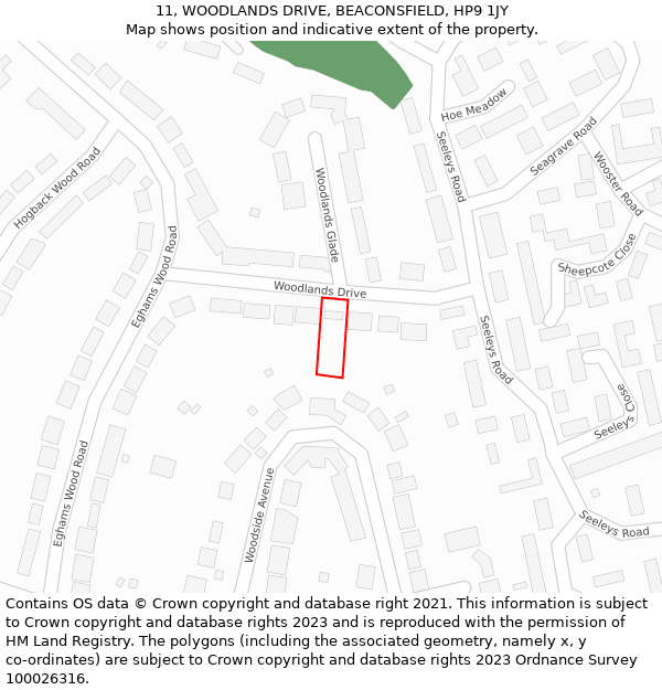 11, WOODLANDS DRIVE, BEACONSFIELD, HP9 1JY: Location map and indicative extent of plot