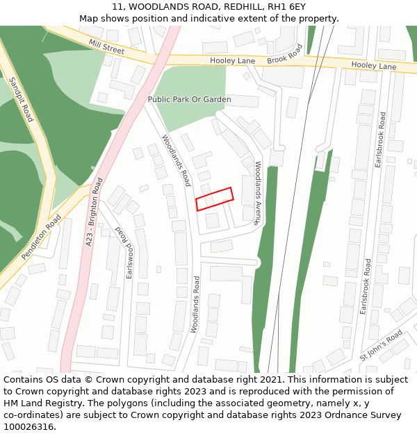 11, WOODLANDS ROAD, REDHILL, RH1 6EY: Location map and indicative extent of plot