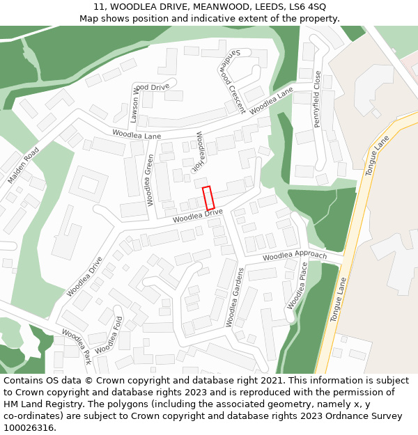 11, WOODLEA DRIVE, MEANWOOD, LEEDS, LS6 4SQ: Location map and indicative extent of plot