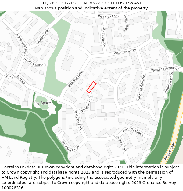 11, WOODLEA FOLD, MEANWOOD, LEEDS, LS6 4ST: Location map and indicative extent of plot