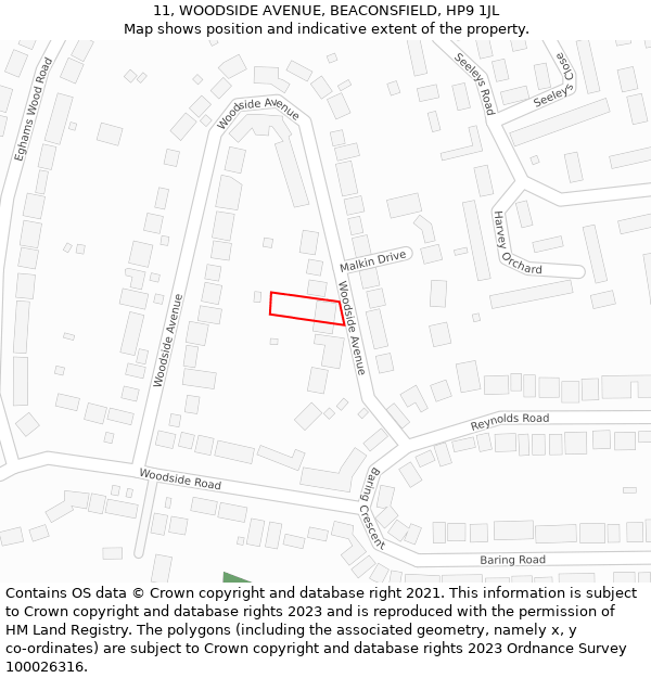 11, WOODSIDE AVENUE, BEACONSFIELD, HP9 1JL: Location map and indicative extent of plot