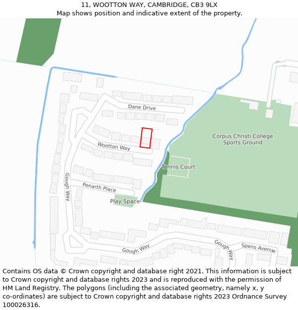 11, WOOTTON WAY, CAMBRIDGE, CB3 9LX: Location map and indicative extent of plot