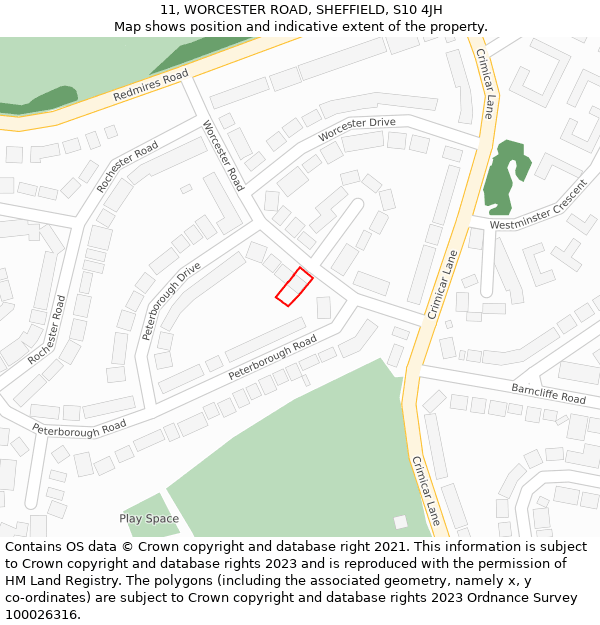 11, WORCESTER ROAD, SHEFFIELD, S10 4JH: Location map and indicative extent of plot