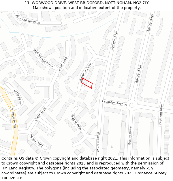 11, WORWOOD DRIVE, WEST BRIDGFORD, NOTTINGHAM, NG2 7LY: Location map and indicative extent of plot