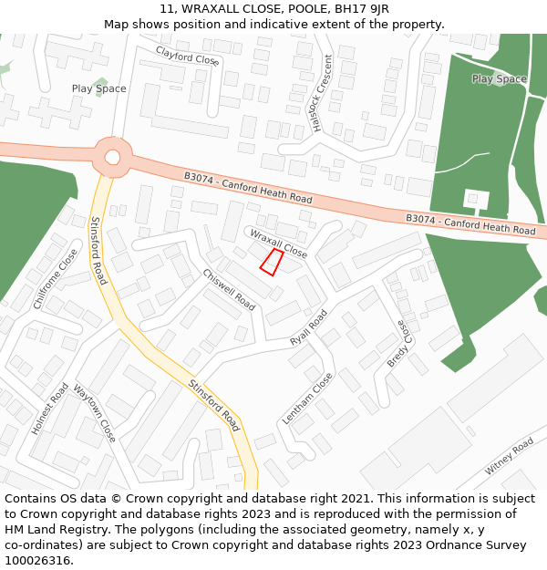 11, WRAXALL CLOSE, POOLE, BH17 9JR: Location map and indicative extent of plot