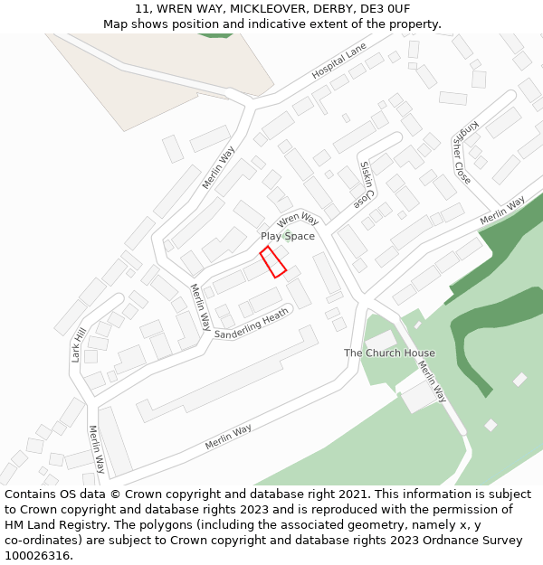 11, WREN WAY, MICKLEOVER, DERBY, DE3 0UF: Location map and indicative extent of plot