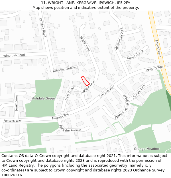 11, WRIGHT LANE, KESGRAVE, IPSWICH, IP5 2FA: Location map and indicative extent of plot