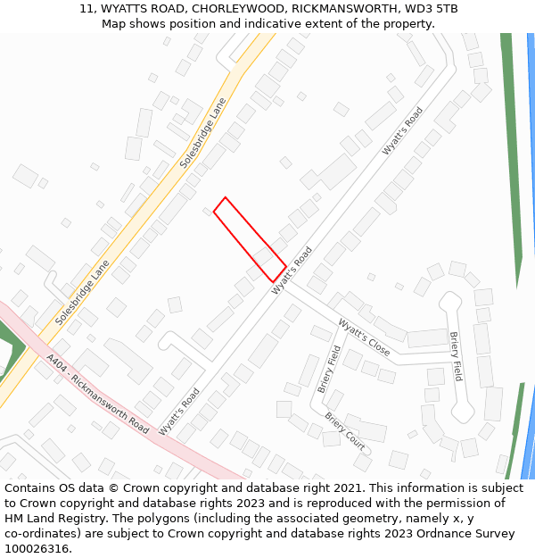 11, WYATTS ROAD, CHORLEYWOOD, RICKMANSWORTH, WD3 5TB: Location map and indicative extent of plot