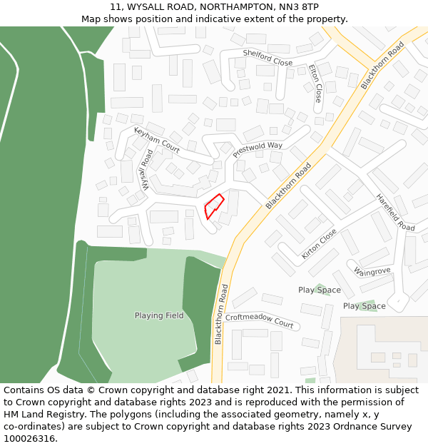 11, WYSALL ROAD, NORTHAMPTON, NN3 8TP: Location map and indicative extent of plot