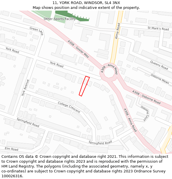 11, YORK ROAD, WINDSOR, SL4 3NX: Location map and indicative extent of plot