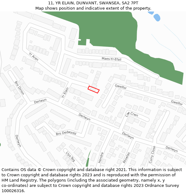 11, YR ELAIN, DUNVANT, SWANSEA, SA2 7PT: Location map and indicative extent of plot