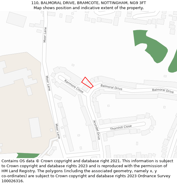 110, BALMORAL DRIVE, BRAMCOTE, NOTTINGHAM, NG9 3FT: Location map and indicative extent of plot