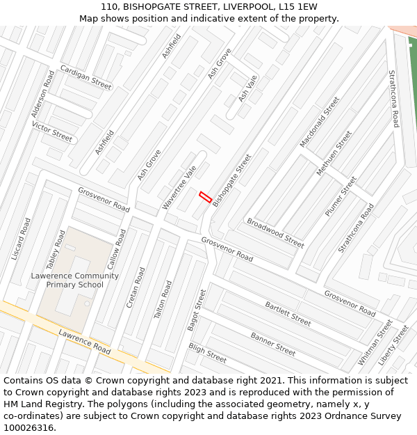 110, BISHOPGATE STREET, LIVERPOOL, L15 1EW: Location map and indicative extent of plot