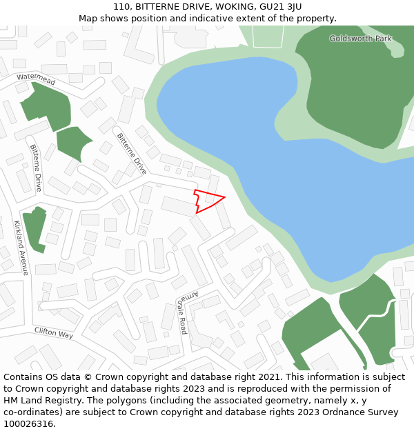 110, BITTERNE DRIVE, WOKING, GU21 3JU: Location map and indicative extent of plot