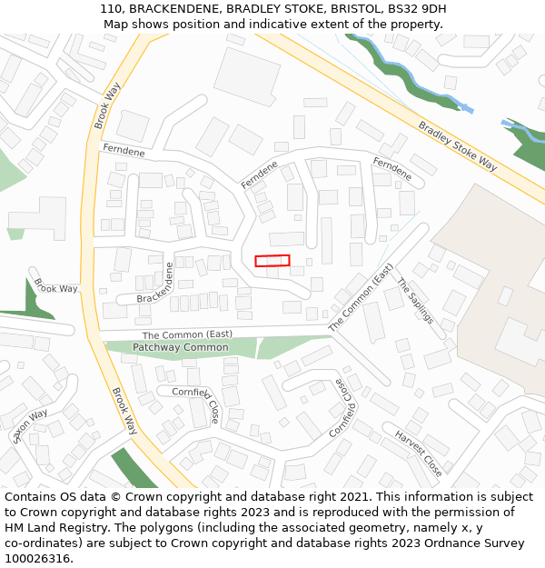 110, BRACKENDENE, BRADLEY STOKE, BRISTOL, BS32 9DH: Location map and indicative extent of plot