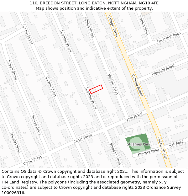 110, BREEDON STREET, LONG EATON, NOTTINGHAM, NG10 4FE: Location map and indicative extent of plot