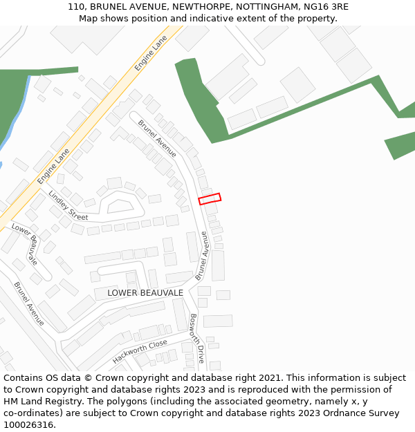 110, BRUNEL AVENUE, NEWTHORPE, NOTTINGHAM, NG16 3RE: Location map and indicative extent of plot