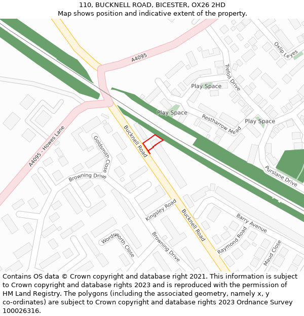 110, BUCKNELL ROAD, BICESTER, OX26 2HD: Location map and indicative extent of plot