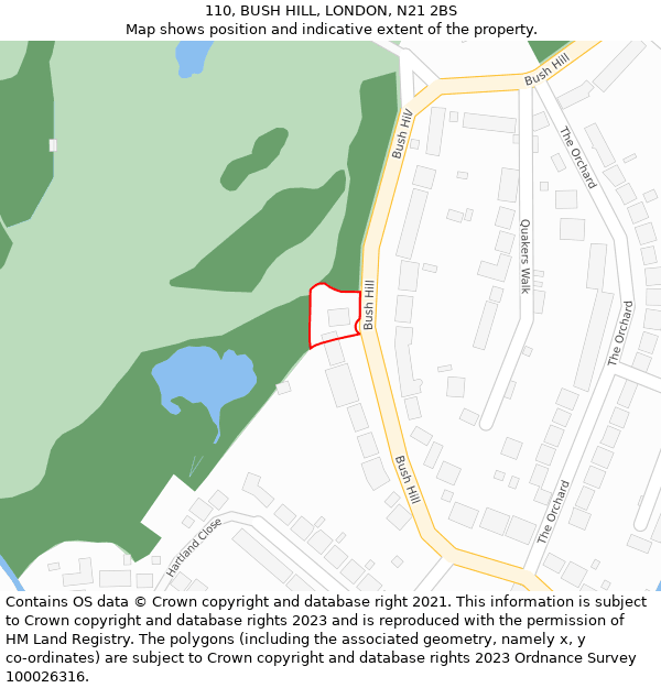 110, BUSH HILL, LONDON, N21 2BS: Location map and indicative extent of plot