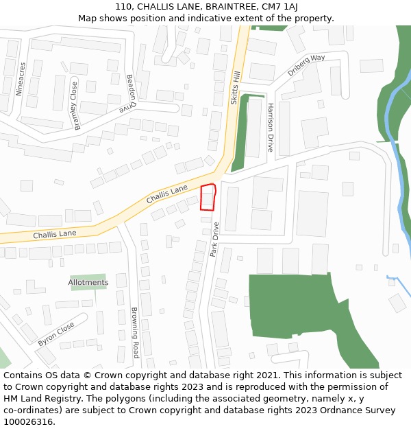 110, CHALLIS LANE, BRAINTREE, CM7 1AJ: Location map and indicative extent of plot