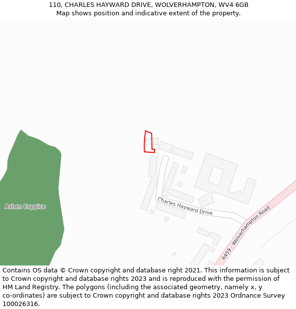 110, CHARLES HAYWARD DRIVE, WOLVERHAMPTON, WV4 6GB: Location map and indicative extent of plot