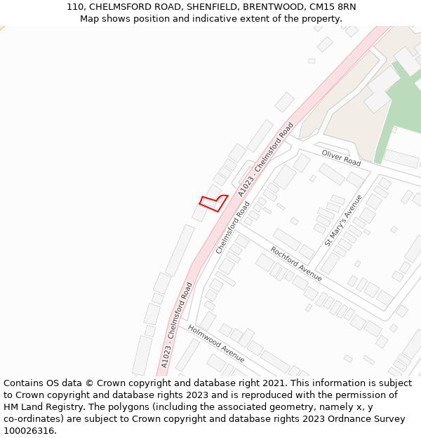 110, CHELMSFORD ROAD, SHENFIELD, BRENTWOOD, CM15 8RN: Location map and indicative extent of plot