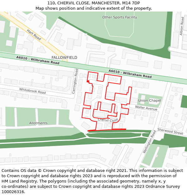 110, CHERVIL CLOSE, MANCHESTER, M14 7DP: Location map and indicative extent of plot