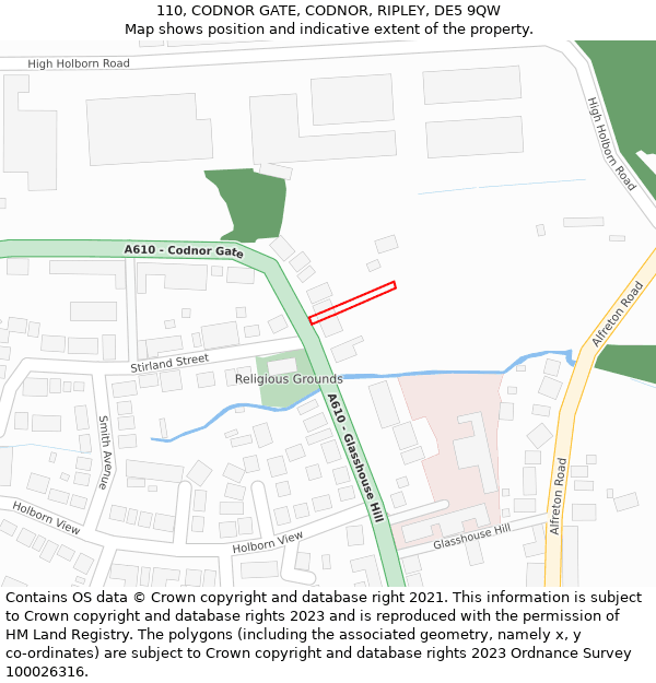 110, CODNOR GATE, CODNOR, RIPLEY, DE5 9QW: Location map and indicative extent of plot