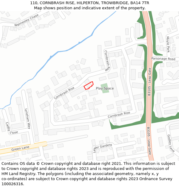 110, CORNBRASH RISE, HILPERTON, TROWBRIDGE, BA14 7TR: Location map and indicative extent of plot