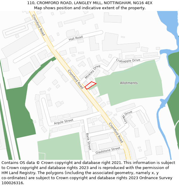 110, CROMFORD ROAD, LANGLEY MILL, NOTTINGHAM, NG16 4EX: Location map and indicative extent of plot