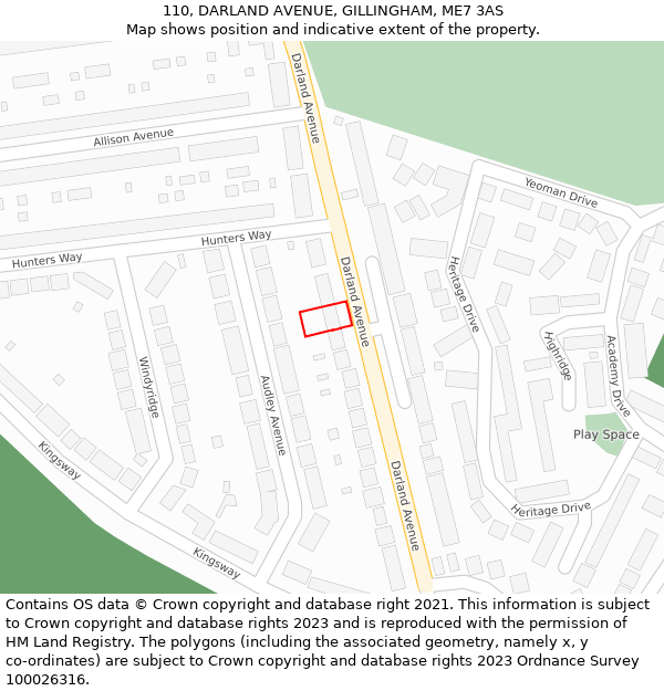 110, DARLAND AVENUE, GILLINGHAM, ME7 3AS: Location map and indicative extent of plot