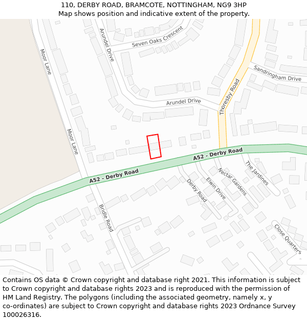 110, DERBY ROAD, BRAMCOTE, NOTTINGHAM, NG9 3HP: Location map and indicative extent of plot