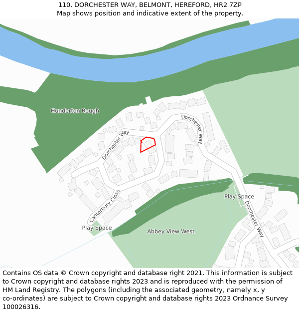 110, DORCHESTER WAY, BELMONT, HEREFORD, HR2 7ZP: Location map and indicative extent of plot