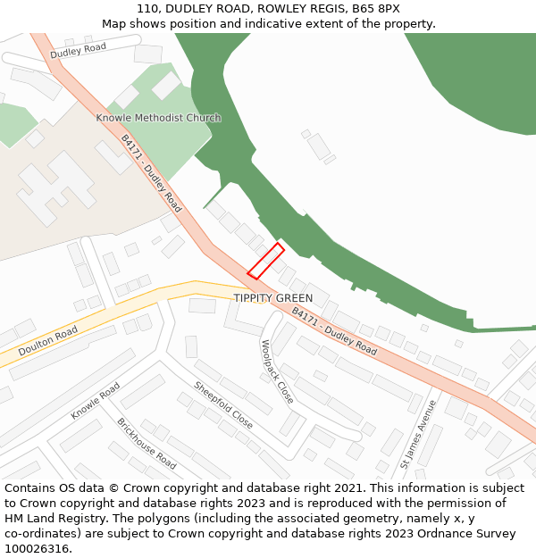 110, DUDLEY ROAD, ROWLEY REGIS, B65 8PX: Location map and indicative extent of plot