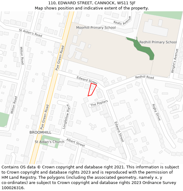 110, EDWARD STREET, CANNOCK, WS11 5JF: Location map and indicative extent of plot